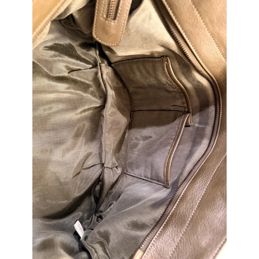Eileen Fisher Olive Green Leather Tote Bag Hobo Handbag Brass Hardware